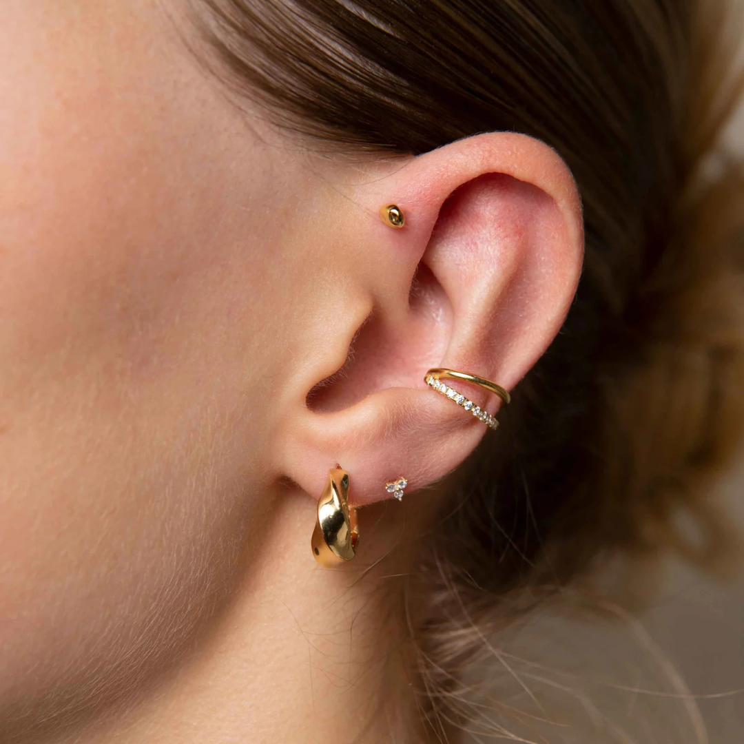 Triple Crystal Gold Studs